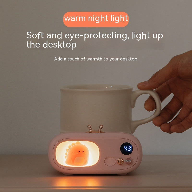 Cartoon Cup Warmer with Night Light – Constant Temperature Coaster for Home & Office