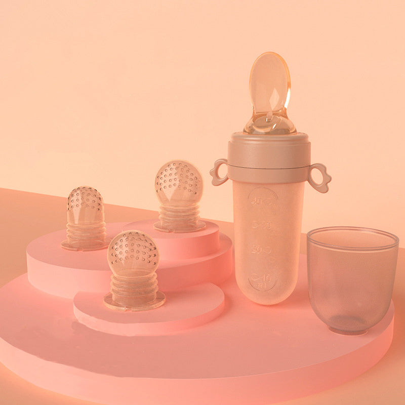 Baby Food Feeder Bottle with Spoon – Soft Silicone, Safe & Mess-Free Feeding