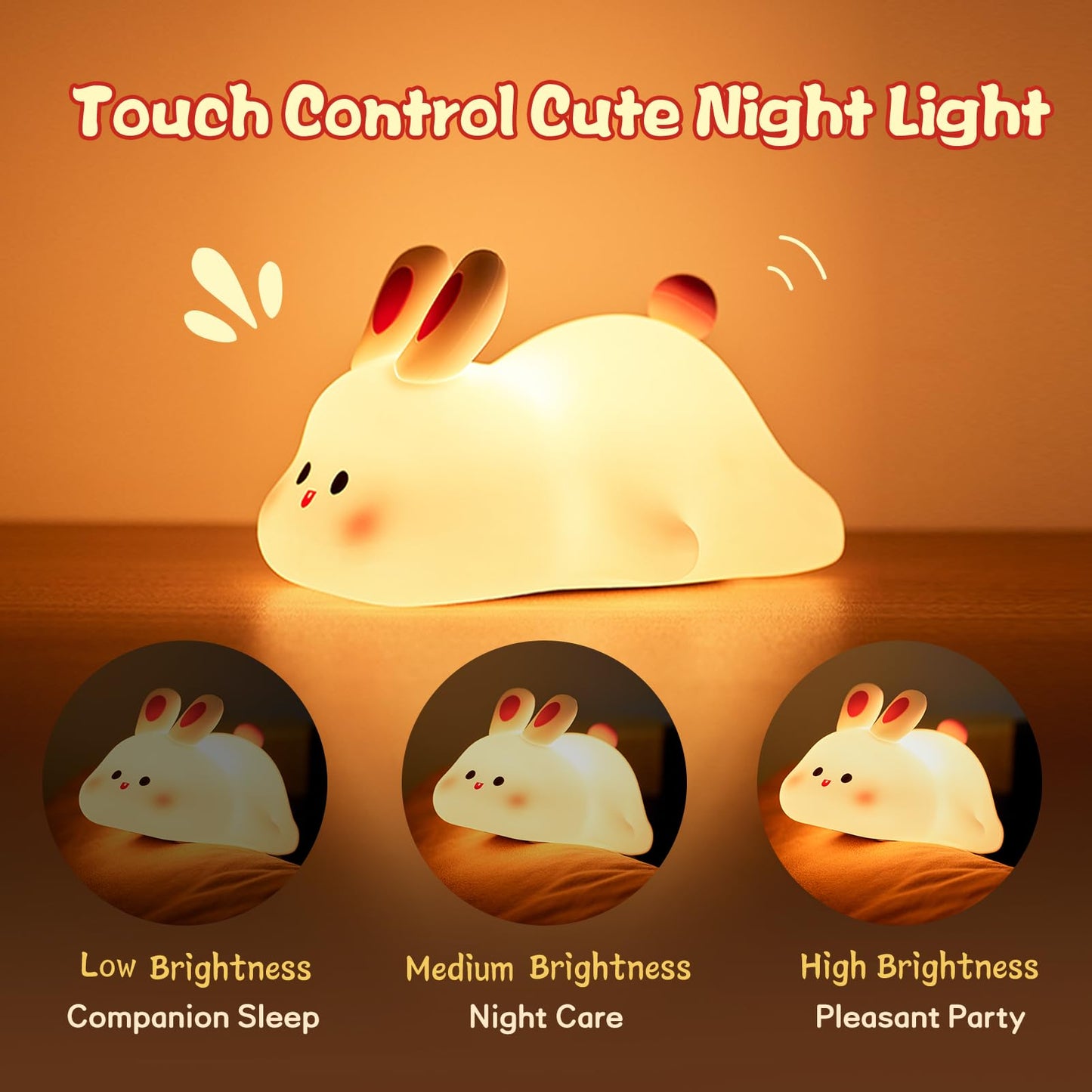 Cute LED Night Light – Touch Sensor Silicone Rabbit Lamp for Kids, Bedside & Christmas Gifts