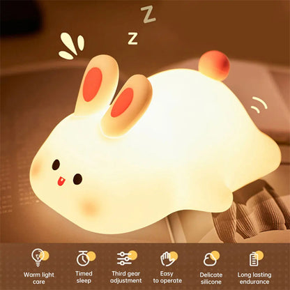 Cute LED Night Light – Touch Sensor Silicone Rabbit Lamp for Kids, Bedside & Christmas Gifts