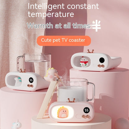 Cartoon Cup Warmer with Night Light – Constant Temperature Coaster for Home & Office