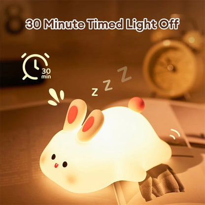 Cute LED Night Light – Touch Sensor Silicone Rabbit Lamp for Kids, Bedside & Christmas Gifts
