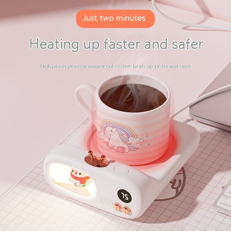 Cartoon Cup Warmer with Night Light – Constant Temperature Coaster for Home & Office