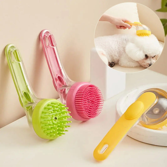 Pet Bath Brush with Shampoo Dispenser – Long Handle Soft Bristle Grooming Brush for Dogs & Cats