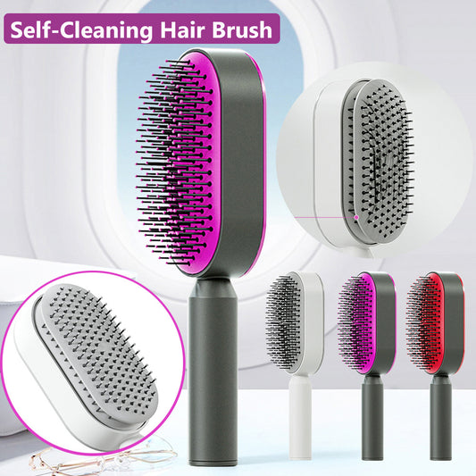 Self-Cleaning Hair Brush for Women – One-Click Hair Removal, Scalp Massage & Anti-Static Comb